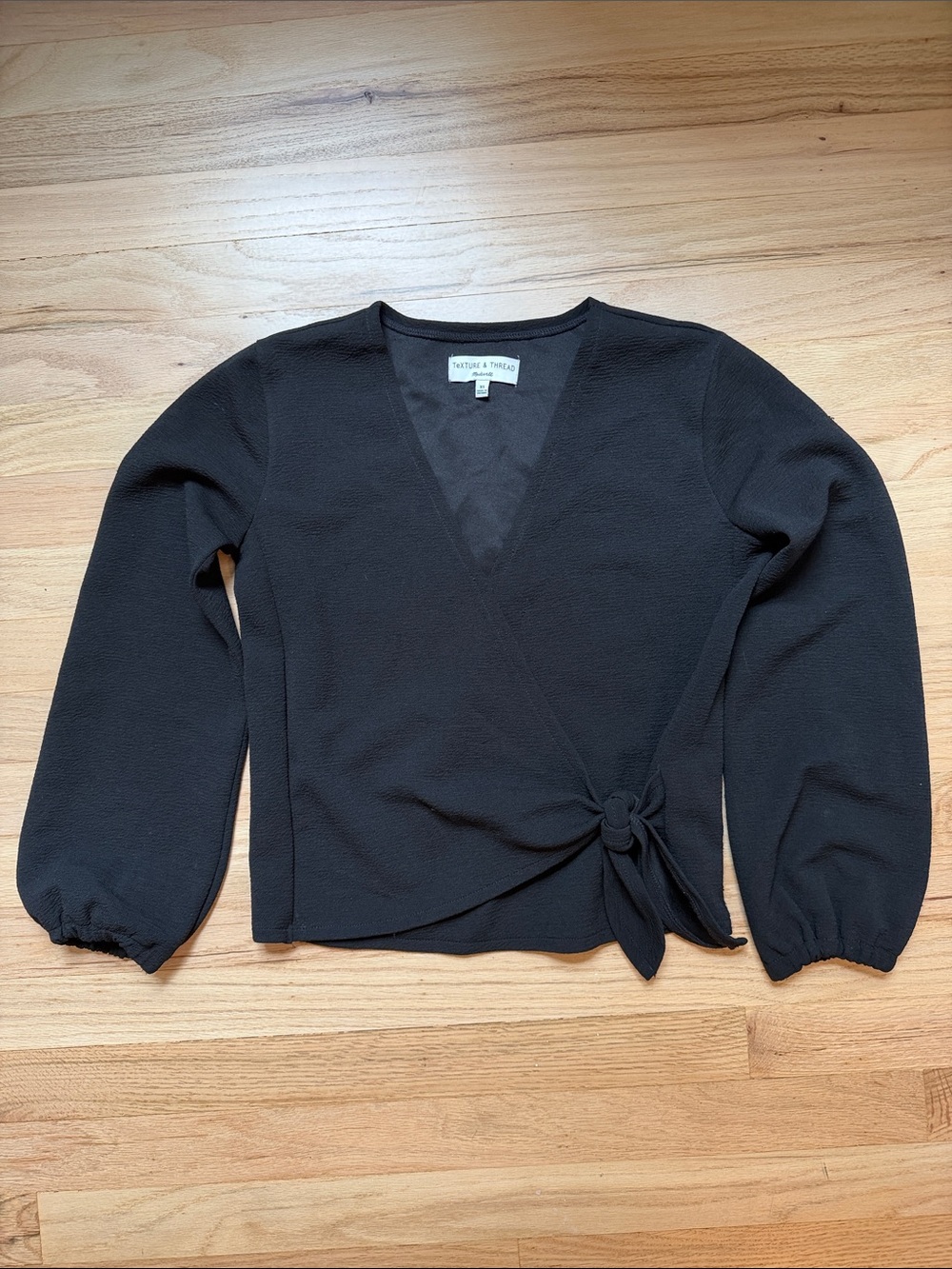 Madewell Black Wrap V-Neck Long Sleeve Top